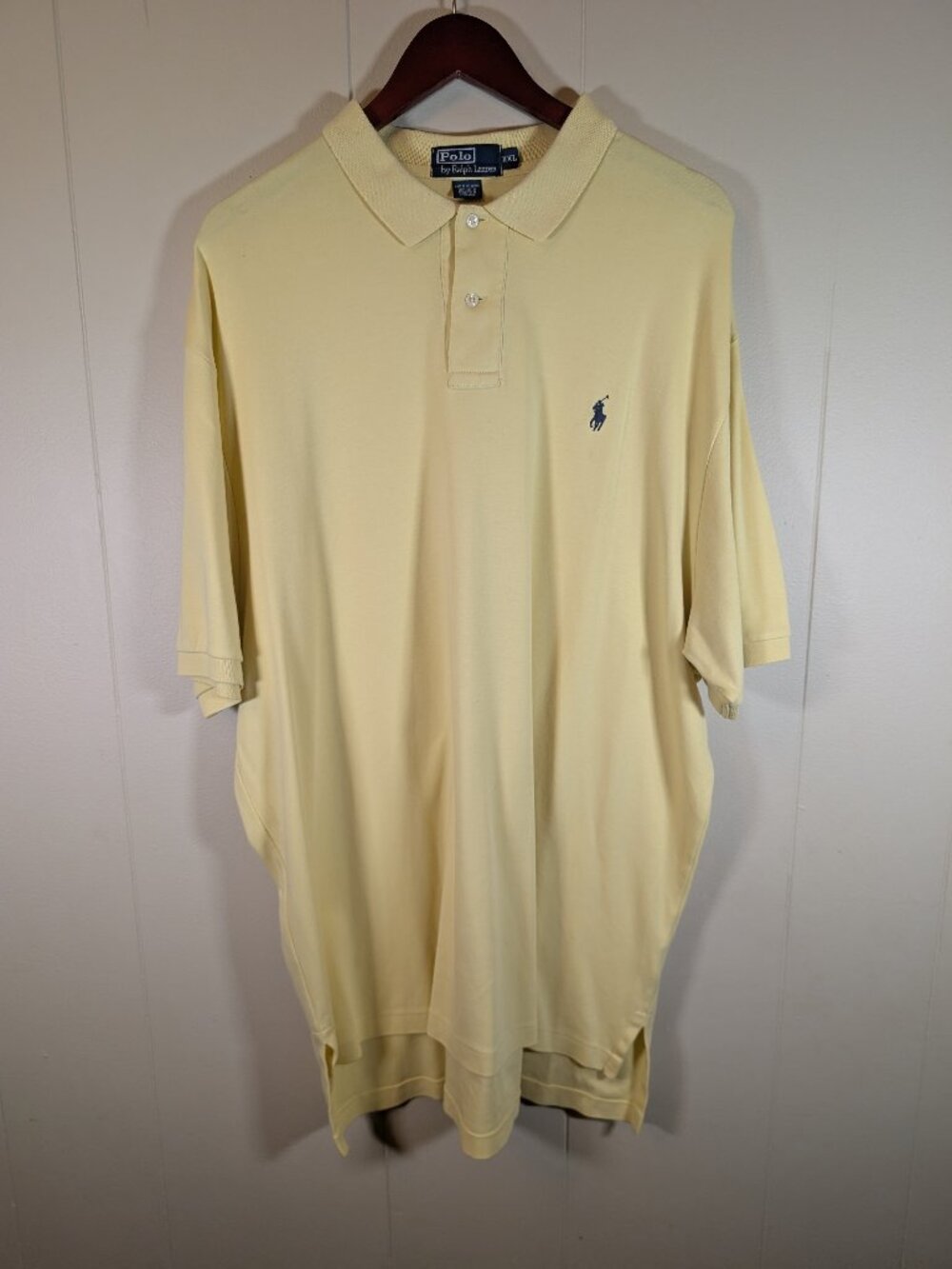POLO RALPH LAUREN 90s Polo Shirt Men XXL Yellow Navy Pony Vintage Preppy